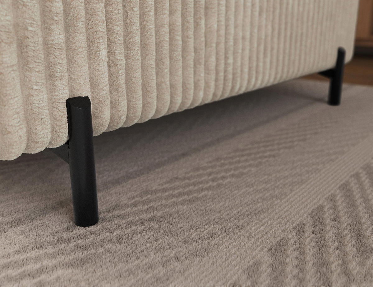 ECKSOFA COLESIO L-Form, Schlaffunktion, Bettkasten, verstellbare Kopfstützen, Wellenfederung, Metallfüße, breiter Cordstoff - Creme/Schwarz, Kunststoff/Metall (269/204cm) - Wohnideebilder