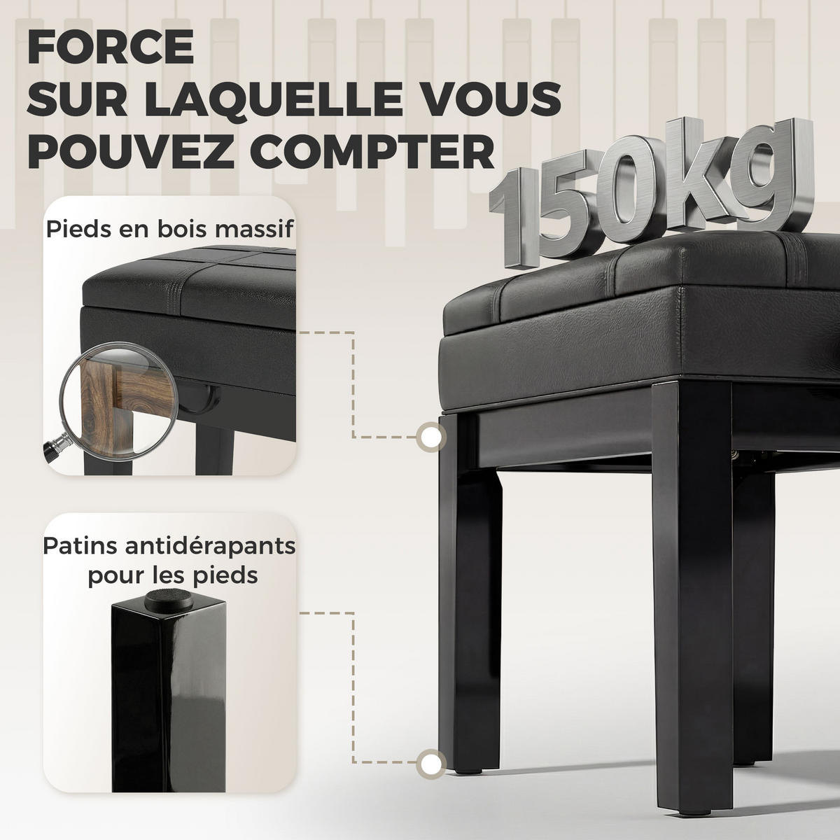 HOCKER DE-16370 höhenverstellbar mit integriertem Fach Schwarz - Schwarz, Metall (35/56/63cm) - ComfortXL
