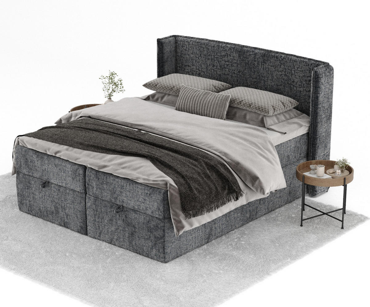 BOXBETT Passion Anthrazit 140/200 cm mit Matratze und Topper - Anthrazit/Schwarz, Holz/Holzwerkstoff (140/200cm) - Maison de Reve