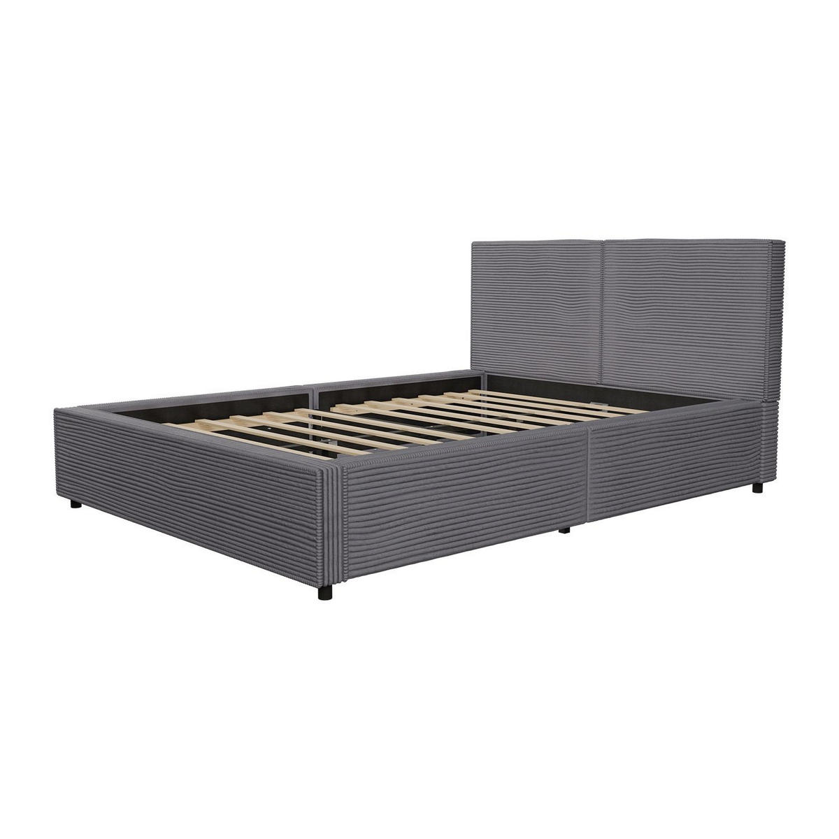 POLSTERBETT Salerno Cord grau 140x200 cm - Grau, Textil (140/200cm) - Juskys