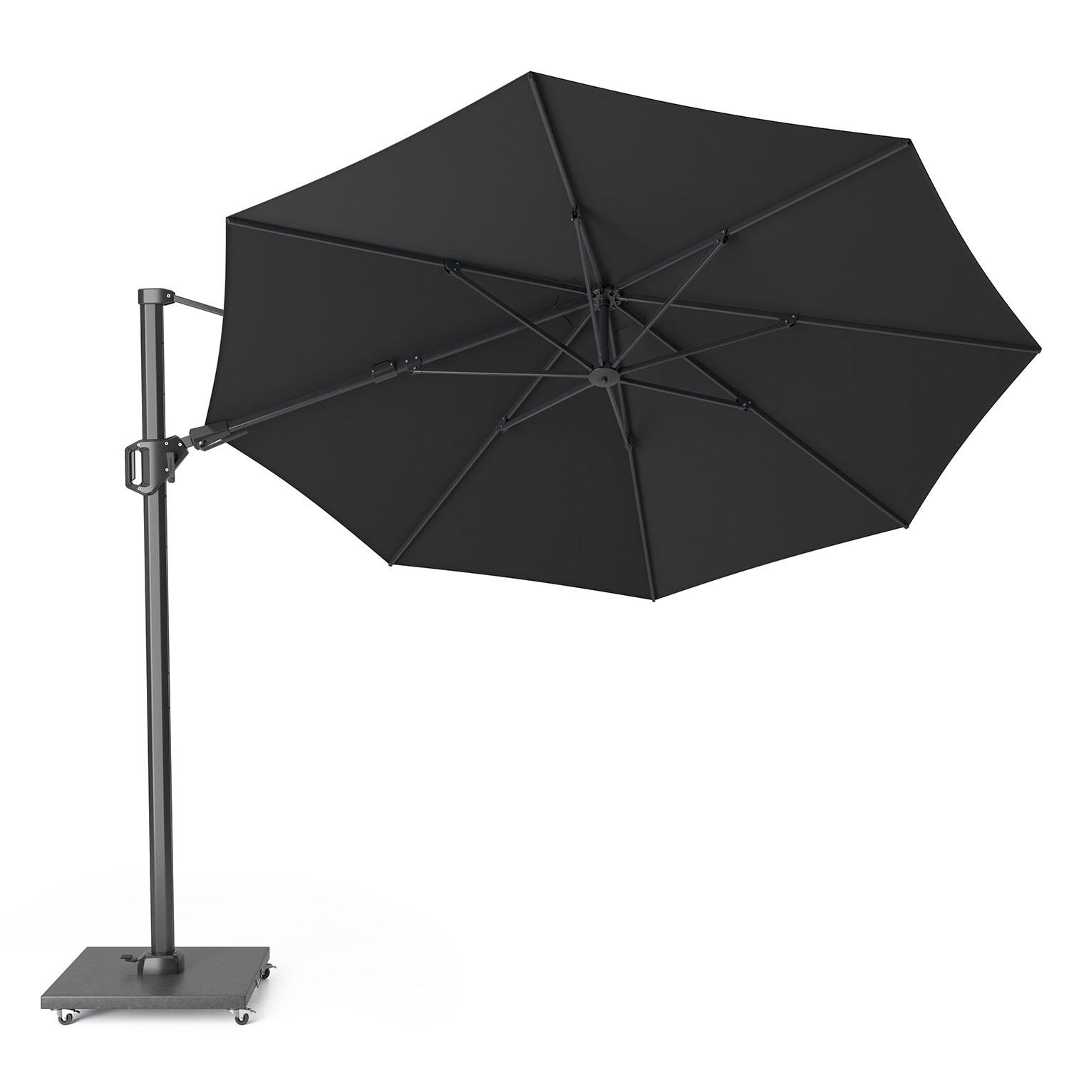 AMPELSCHIRM rund 3.5 m Challenger T² Premium 360° kippbar schwarz/anthrazit - Schwarz, Metall (350/350cm) - Platinum