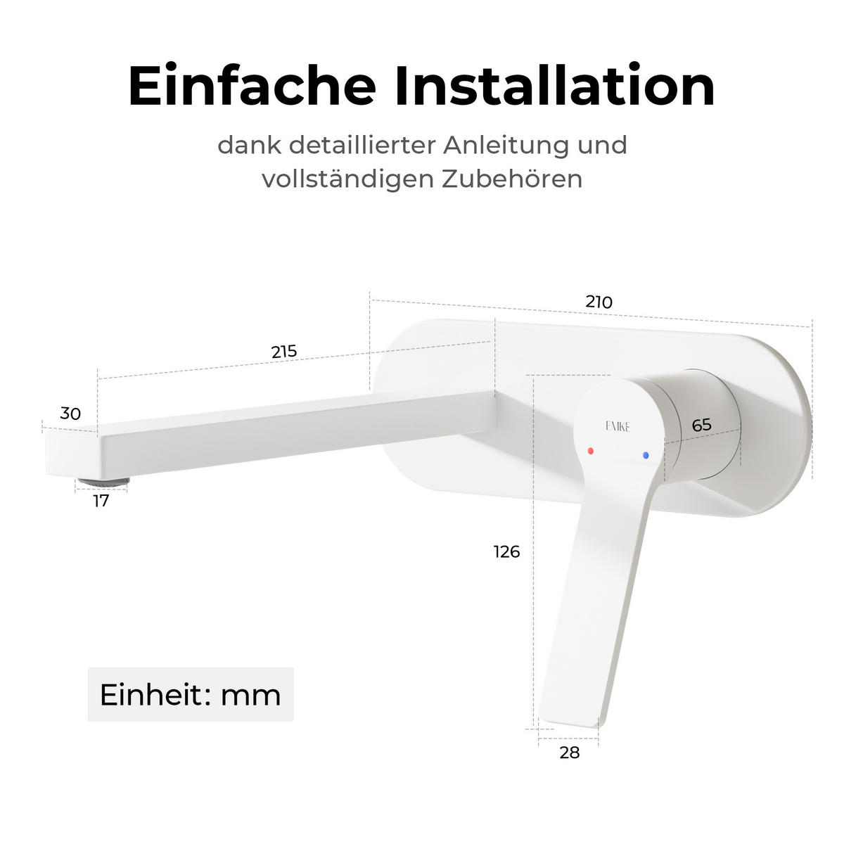 WASCHTISCHARMATUR mit Luftsprudler Messing Weiß - Weiß, Metall (21/7/28.8cm) - EMKE