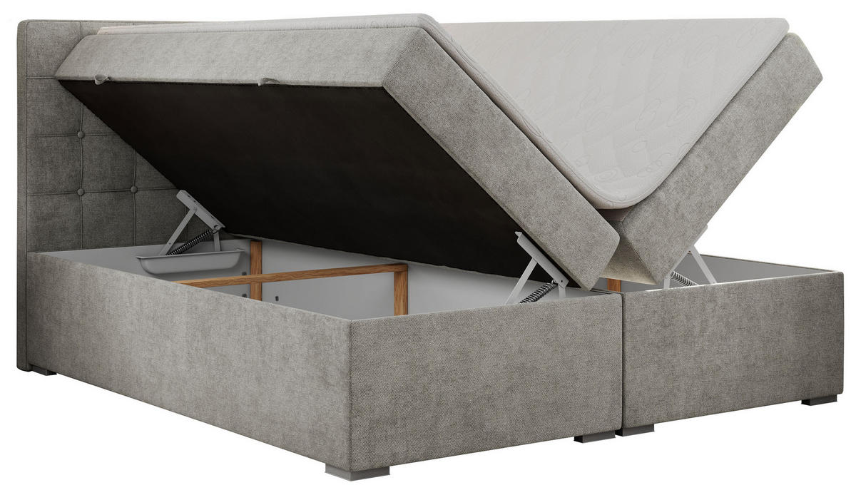 BOXBETT CARMEN 200/200 Hellgrau Struktur - H4 - Hellgrau, Holz/Textil (200/200cm) - MKS