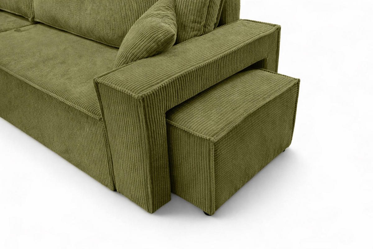 ECKSOFA Mit Schlaffunktion Und Pouf, Cordstoff Poso, Olive, Links, Best L Mit Pouf - Olivgrün, Holz (244/145cm) - Kaiser Möbel