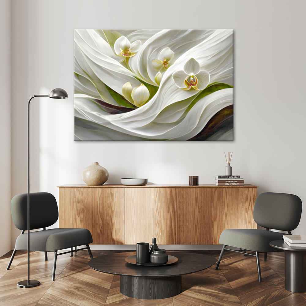 LEINWANDBILD Orchideen abstrakt 3D 100x70cm - Weiß, Textil (100/70cm) - Feeby