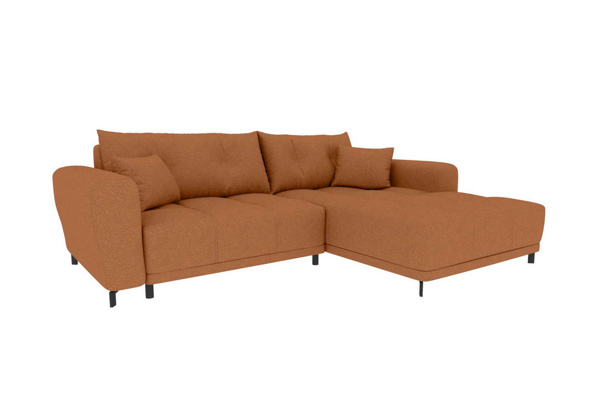 ECKSOFA Massimo Strukturstoff Rostfarben inkl. Schlaffunktion Rechts - Rostfarben/Schwarz, Textil/Metall (246/177cm) - 99rooms