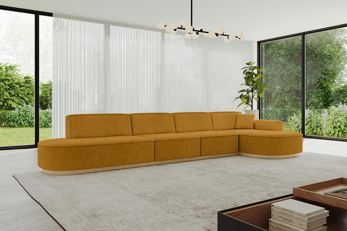 ECKSOFA Ottomane Rechts MARI-L3-v2 - 413x171x83 cm Senfgelb Cord - Gelb, Holzwerkstoff/Textil (171/413cm) - ALTDECOR