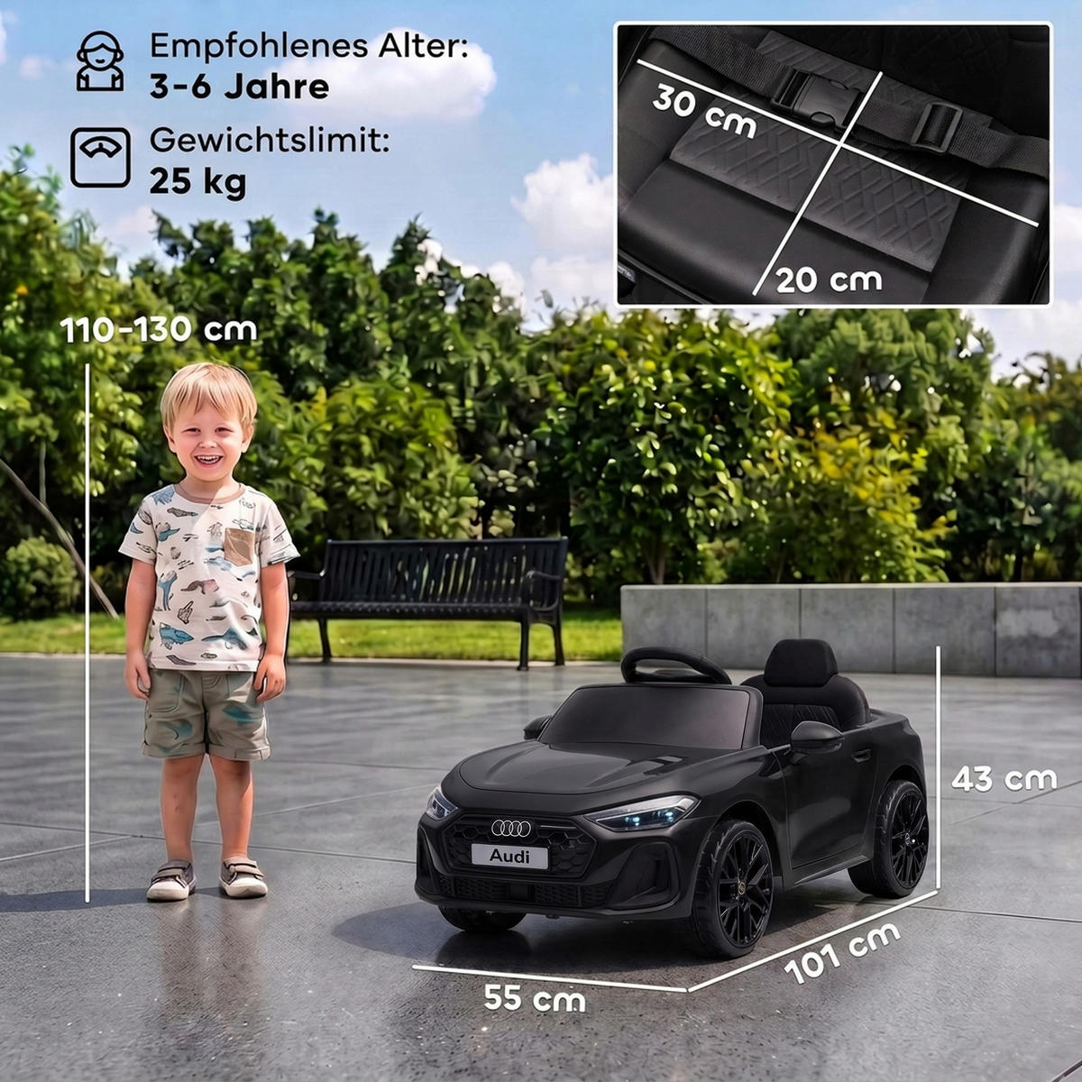 KINDER-ELEKTROAUTO Kunststoff Schwarz - Schwarz, Kunststoff (101/55/43cm) - AIYAPLAY