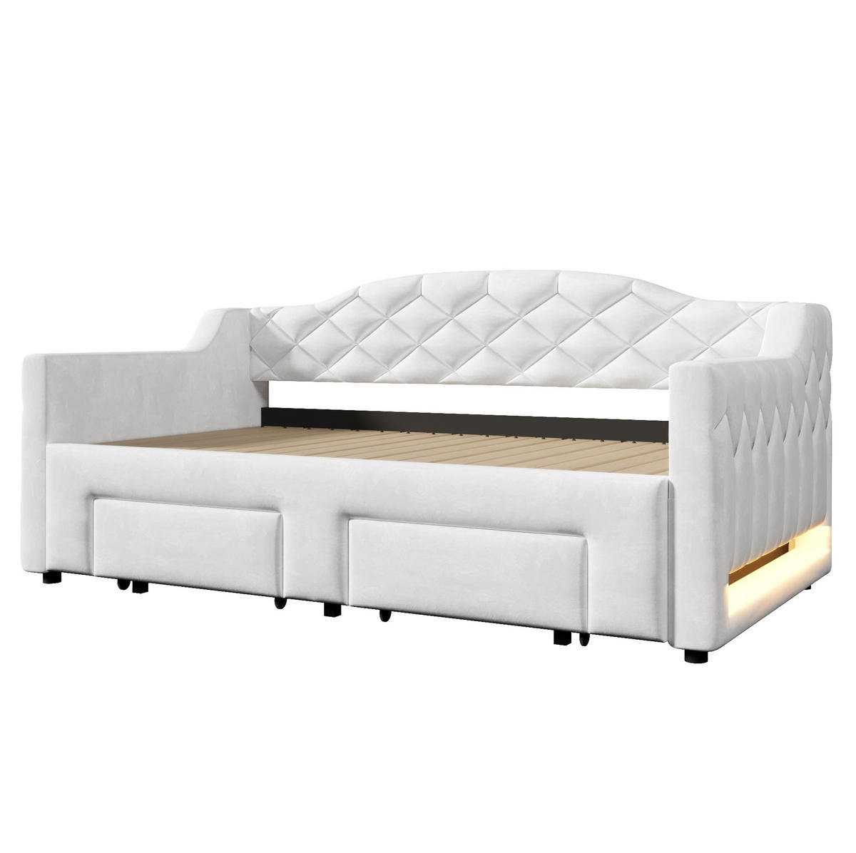 KREVET na razvlačenje 90/200 cm s LED osvjetljenjem i dvjema ladicama, Bijela - bijela, tekstil (90/200cm) - Redom