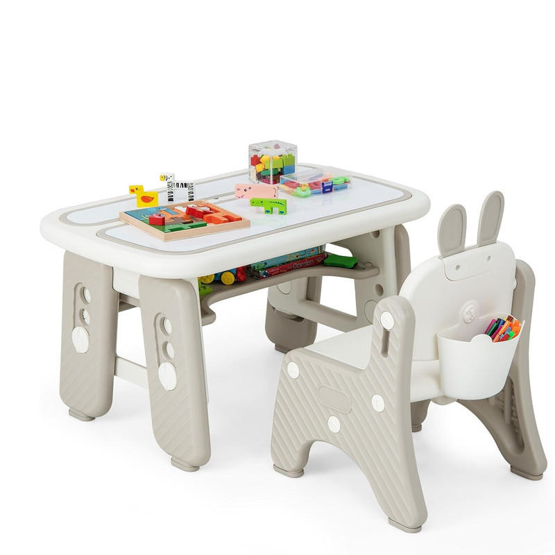 KINDERTISCH mit Stuhl grau(2-tlg) - Grau, Kunststoff (80/40/50cm) - COSTWAY