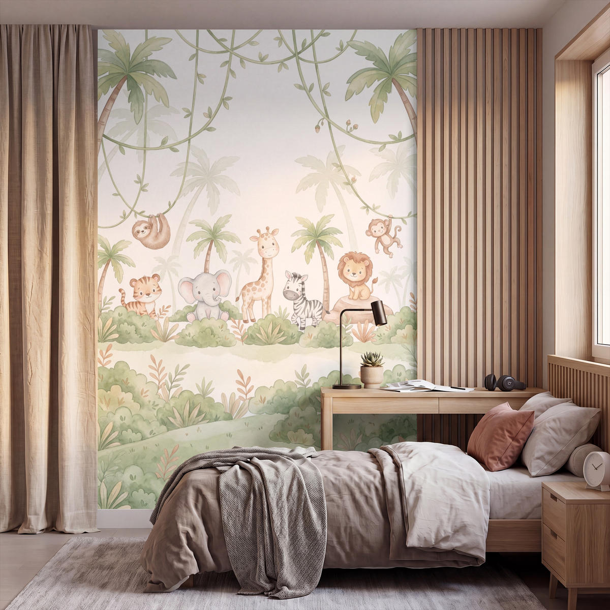KINDERTAPETE - Tiere - Dschungel - Pastell - 180x280 cm - Weiß, Papier (180/280cm) - OnlyWow