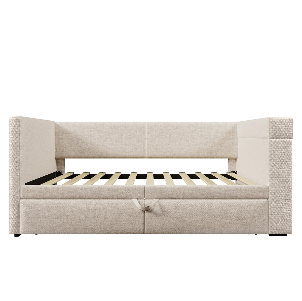 POLSTERBETT 90/200 cm Beige aus Baumwolle und Leinen mit Ausziehbett - Beige, Textil (90/200cm) - OKMYHOME