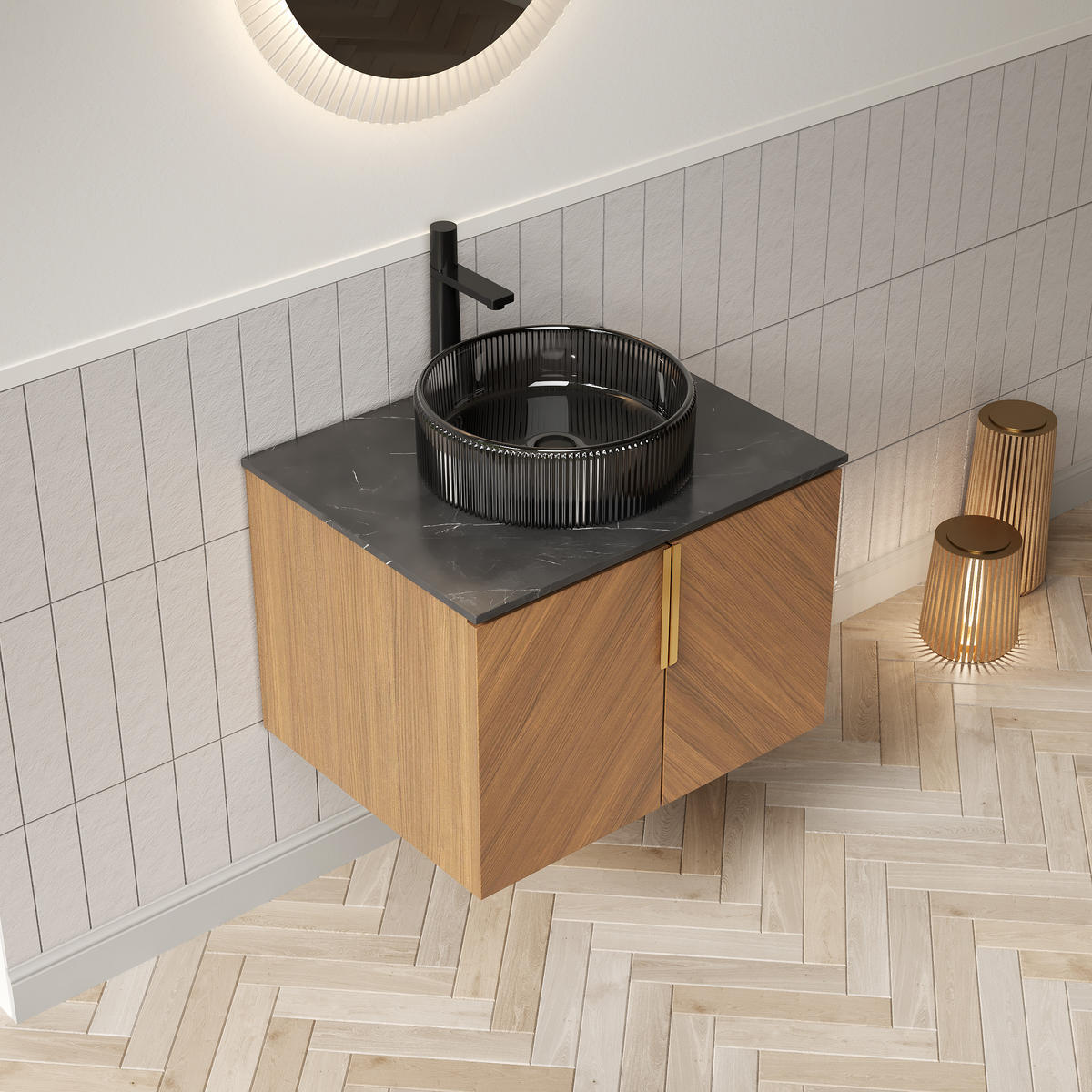 WASCHTISCH Braun-Eiche 61/50/52 cm - Schwarz, Holz (61/52.6/50cm) - PANGIVO