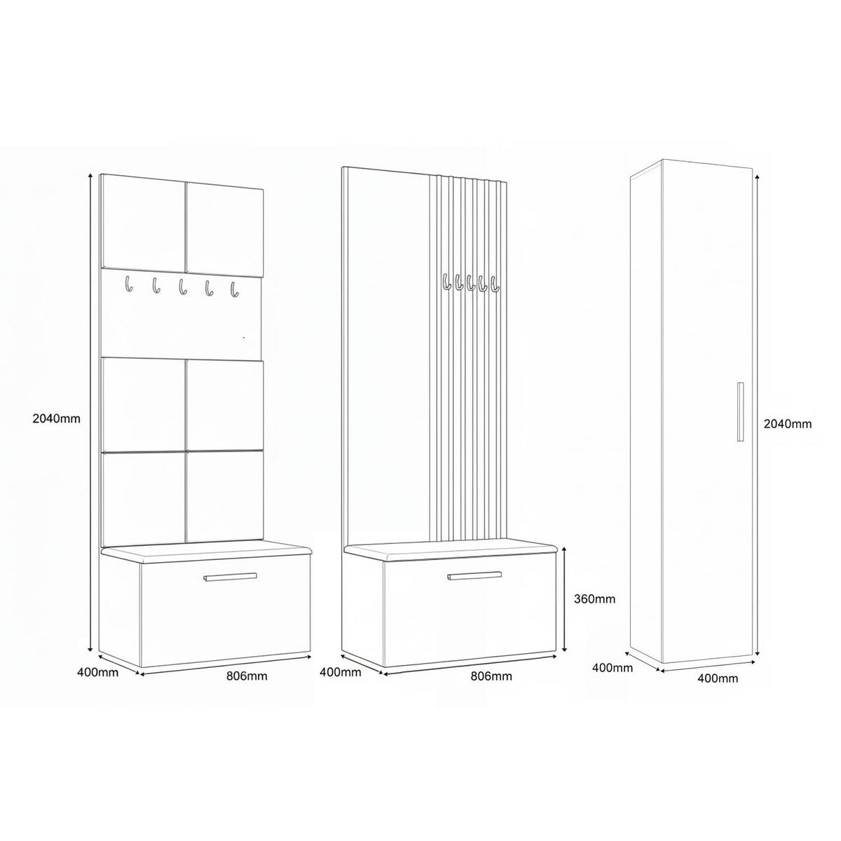 GARDEROBENSCHRANK MODULO 201,2/204/40 cm Modern Garderobe-Set Grau - Schwarz/Grau, Holzwerkstoff (201.2/204/40cm) - MASSENO