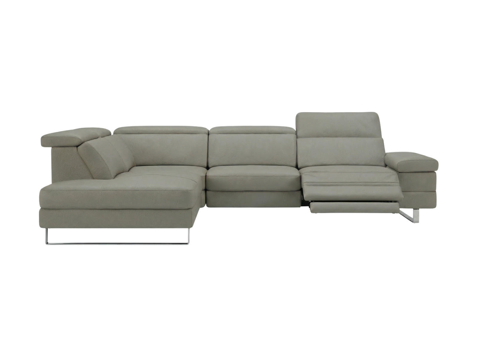 ECKSOFA Virage Echtleder mit 1 x Relaxfunktion Perlgrau - Hellgrau, Leder/Metall (263/232cm)
