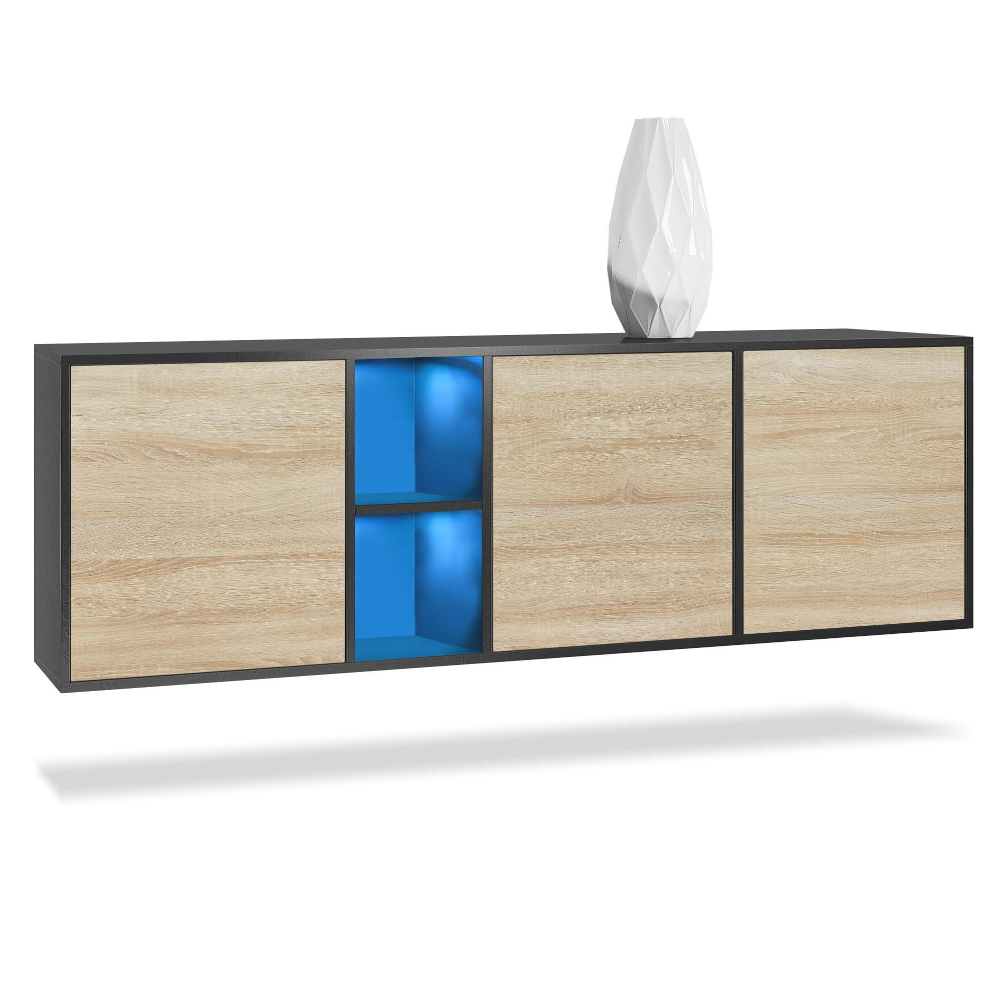 SIDEBOARD Cuba Türen in Eiche sägerau - Eiche San Remo, Holzwerkstoff (182/53/35cm) - Vladon
