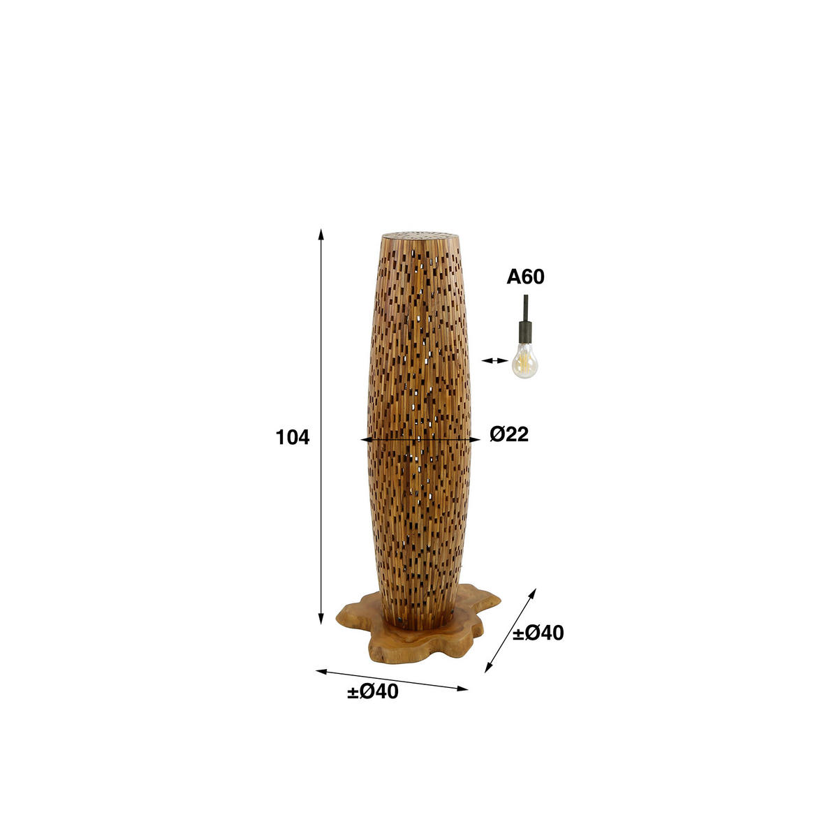 STEHLEUCHTE Balken Braun 40/40/ 104 cm - Braun, Holz (40/40/104cm) - Hoyz Collection