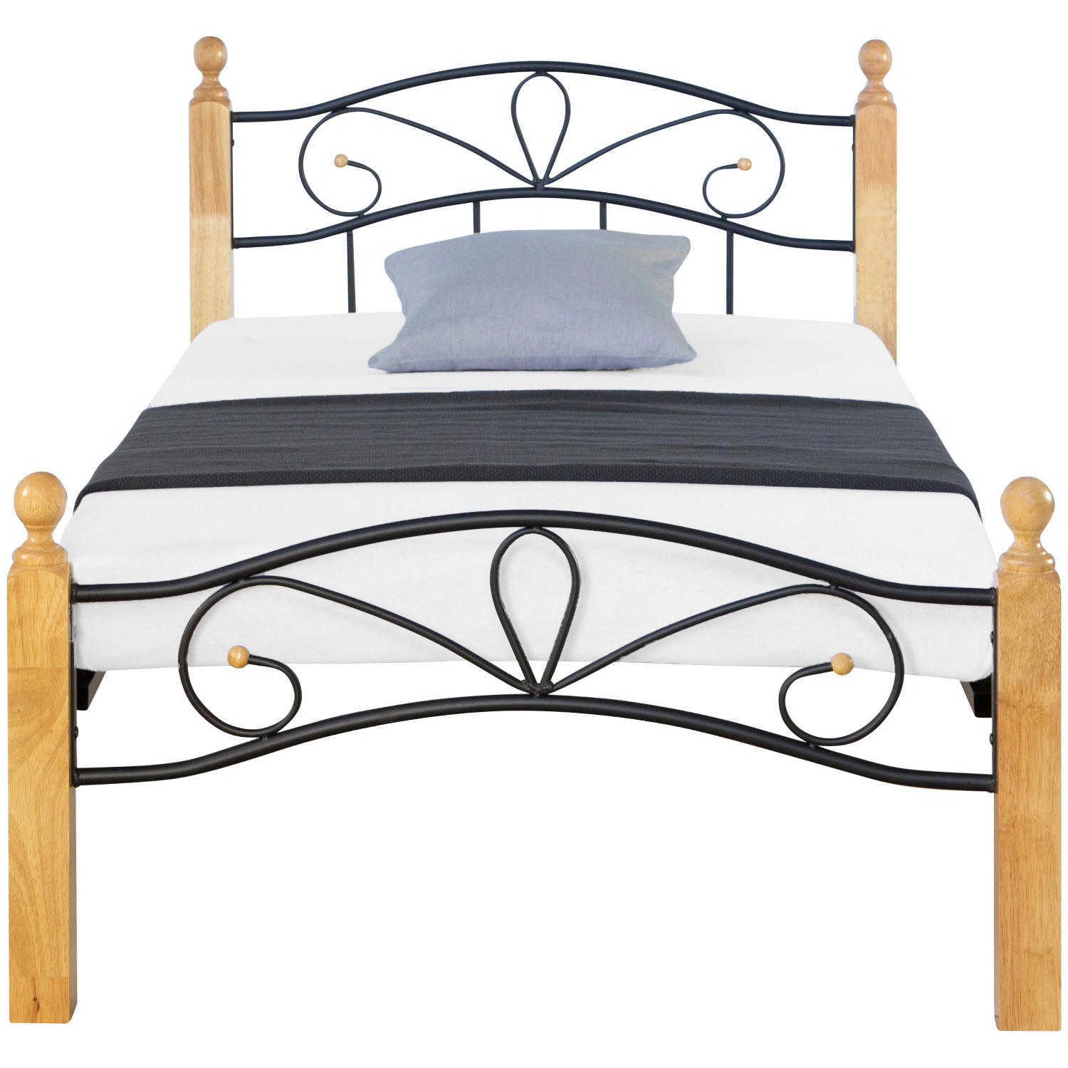 METALLBETT 90/200 cm Schwarz Natur - Schwarz/Naturfarben, Holz (90/200cm) - Homestyle4u