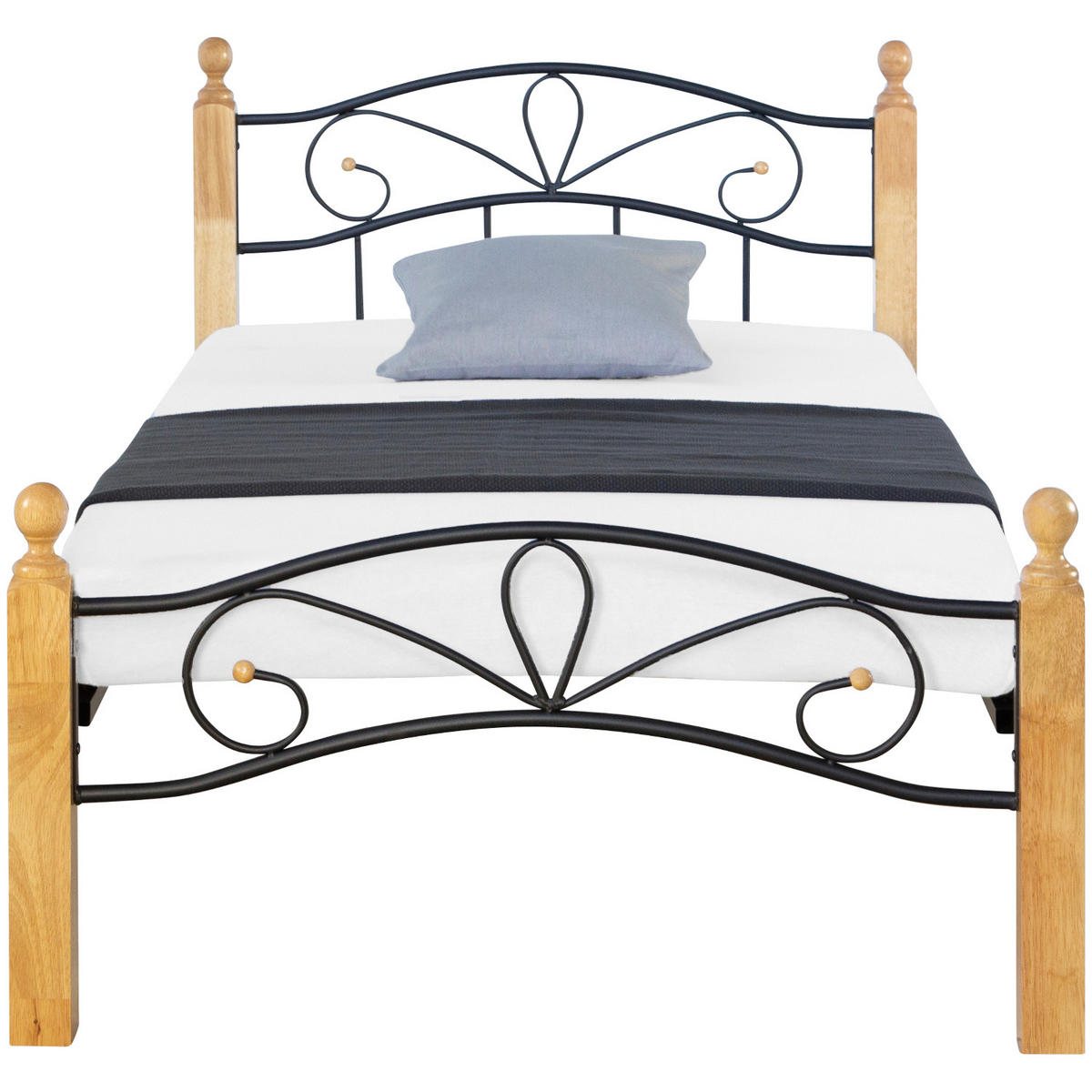METALLBETT 90/200 cm Schwarz Natur - Schwarz/Naturfarben, Holz (90/200cm) - Homestyle4u