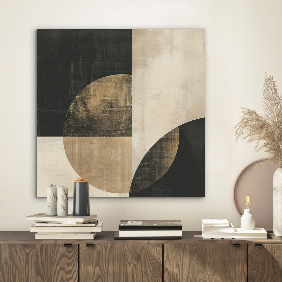 AKUSTIKBILD Abstrakt - Geometrische Formen - Schwarz - Gold Wandbilder 60x60 cm - Ecru, Kunststoff (60/60/0.9cm) - MuchoWow