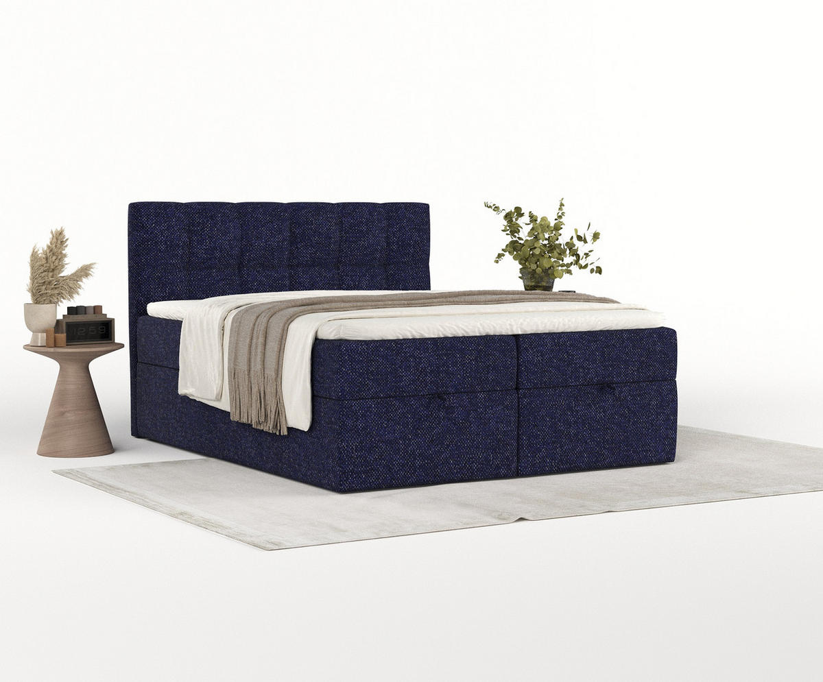 BOXBETT Shay Marineblau 160/200 cm - Schwarz/Dunkelblau, Holz/Holzwerkstoff (160/200cm) - Maison de Reve