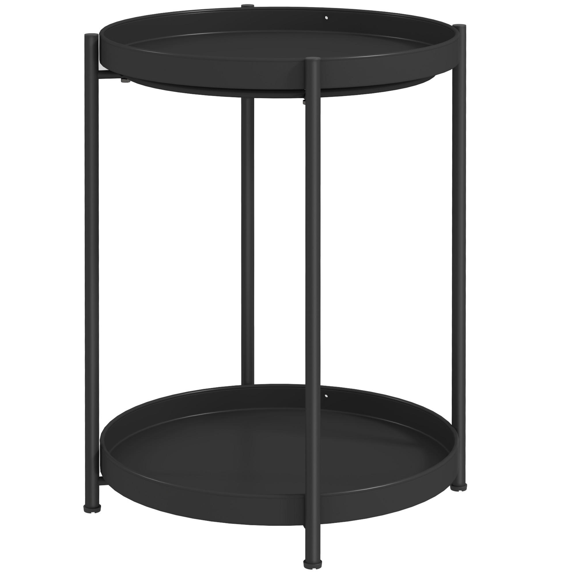 BEISTELLTISCH 44/44/56 cm in Schwarz aus Stahl mit 2 Ablagen - Schwarz, Metall (44/44/56cm) - Flora Grace