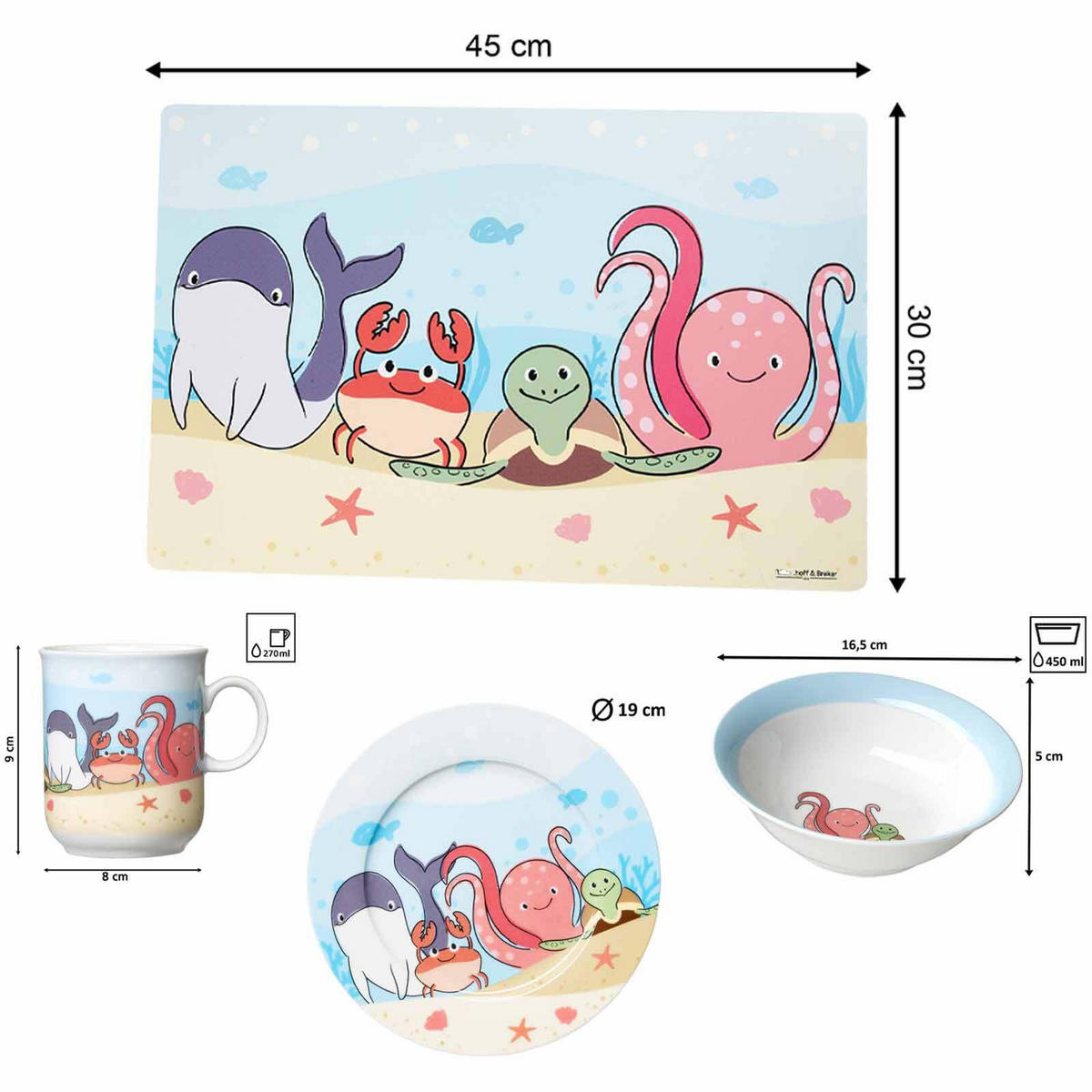 KINDERGESCHIRR MIT PLATZSET Unterwasserwelt bunt - Multicolor, Keramik (1/1/1cm) - Ritzenhoff Breker