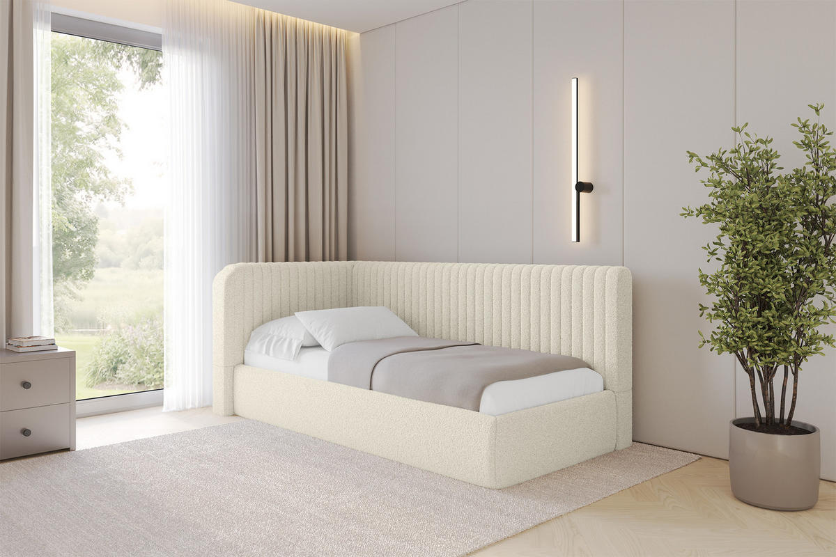 EINZELLBETT Jugendbett mit Bettkasten und Matratze H3/H4, Rechts - AURY 80x200 Beige - Perlmutt, Holzwerkstoff/Textil (80/200cm) - ALTDECOR