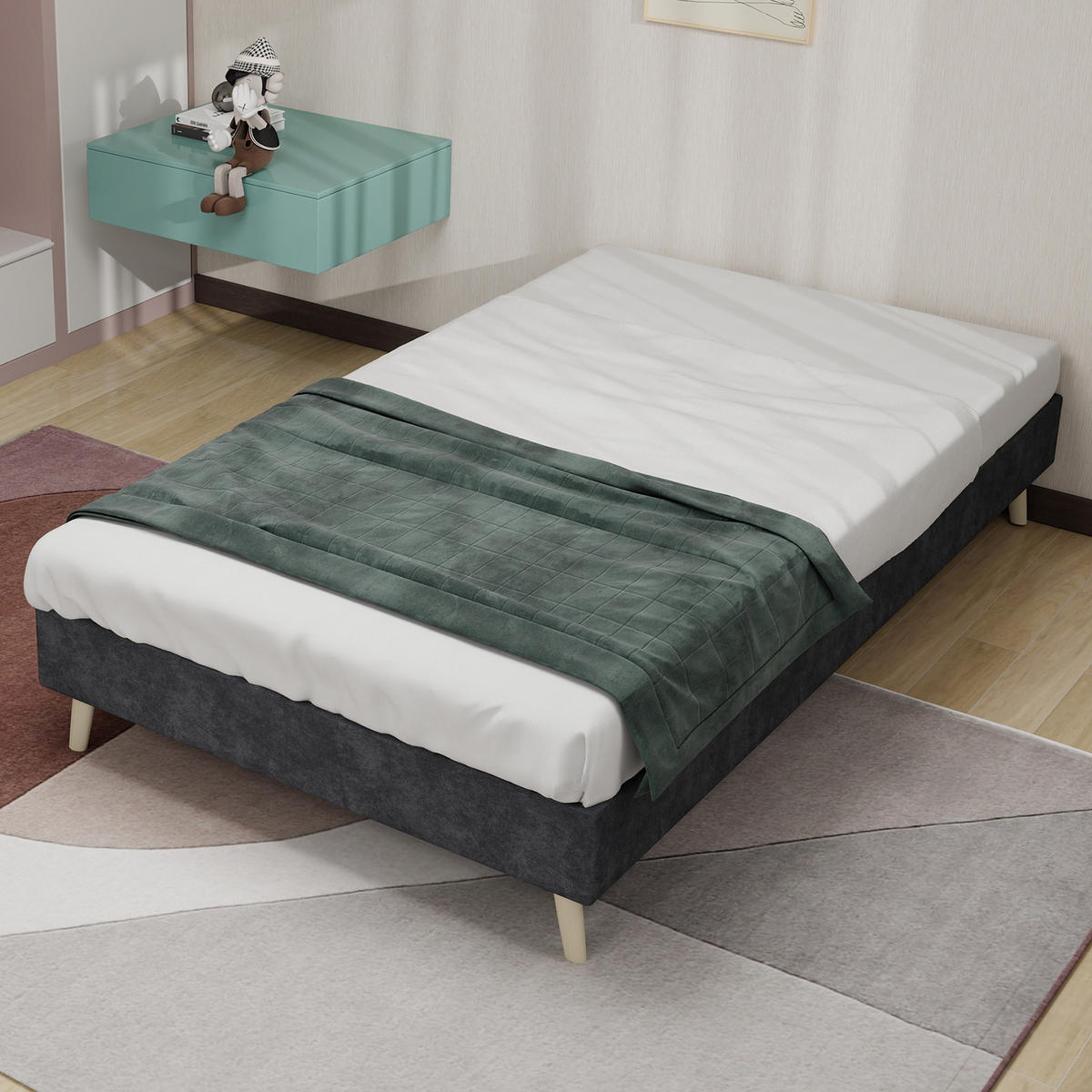 POLSTERBETT 90x200 cm niedrig ohne Stauraum grau - Grau, Textil (90/200cm) - LEBENLANG