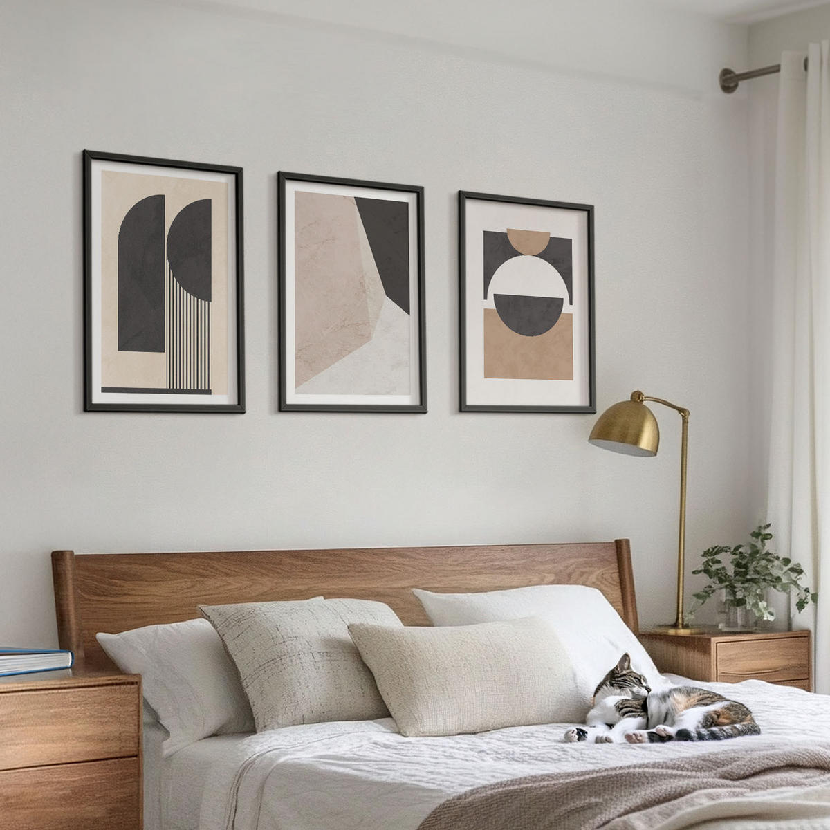 BILDER SET 3er Set - 40x60 cm Schwarzer Rahmen - Abstrakte Formen beige braun - Schwarz, Kunststoff (40/60cm) - TULUP