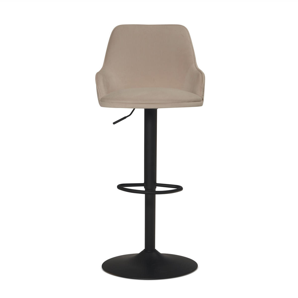 BARHOCKER Samt Lehne Höhenverstellbar Trompetenfuß Armlehne Gepolstert, Beige 45x45x106 cm - Beige/Schwarz, Textil/Metall (45/106/45cm) - KADIMA DESIGN