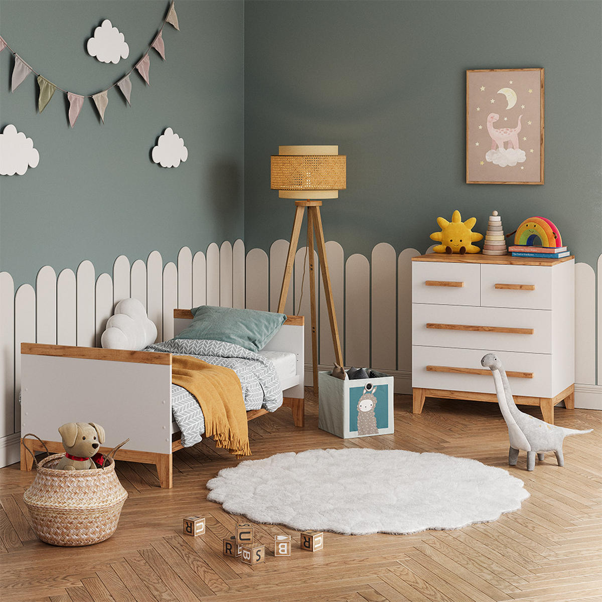 KOMMODE Malia Weiß/Artisan 80 x 88 cm mit 4 Schubladen - Hellgrau/Grau, Holzwerkstoff (80/88/53.4cm) - VitaliSpa