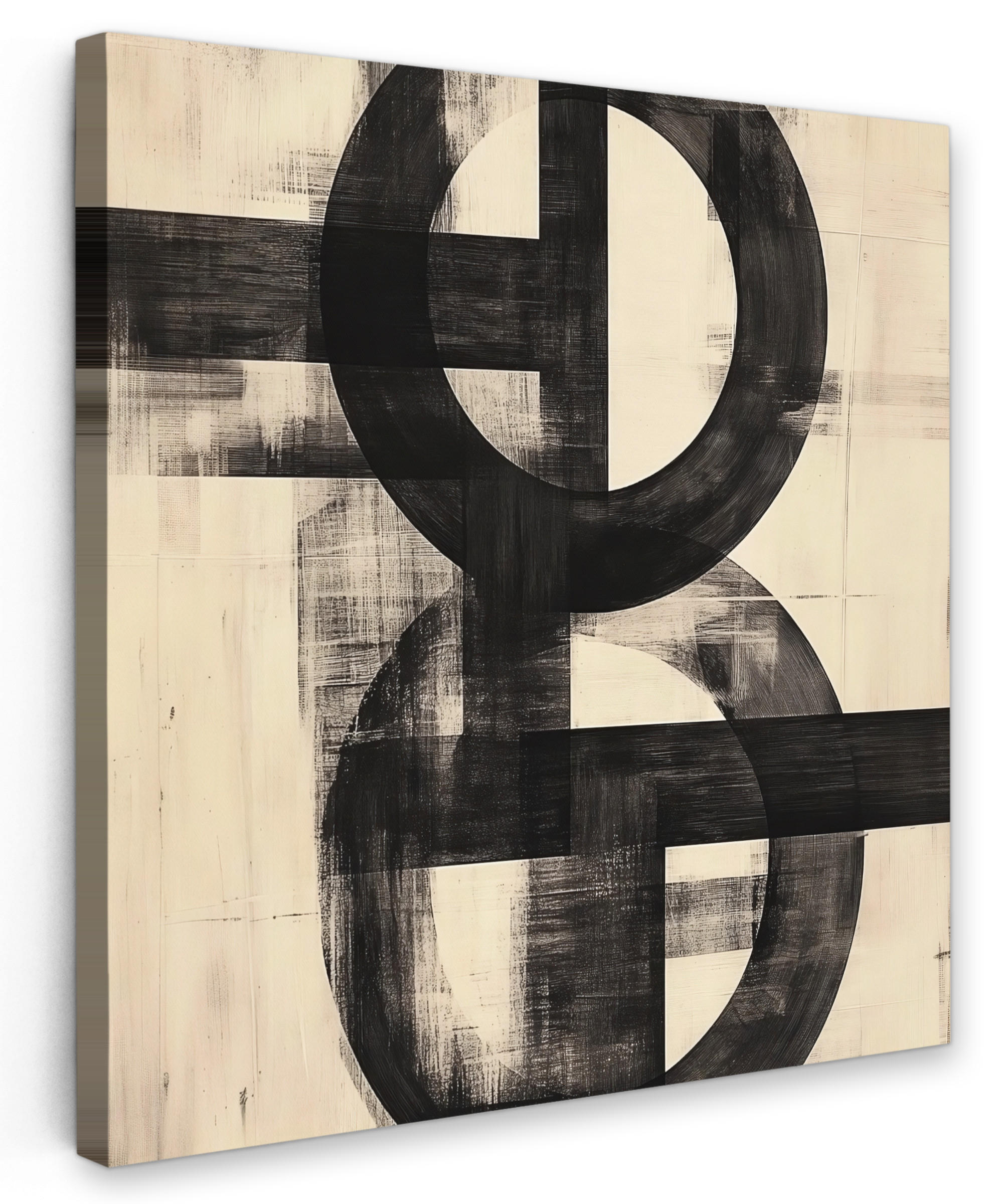 LEINWANDBILD Kreise - Balken - Schwarz - Abstrakt Deko Groß 90x90 cm - Schwarz, Textil (90/90cm) - MuchoWow