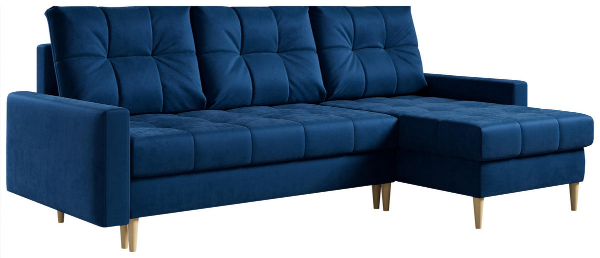 ECKSOFA Astra Dunkelblau Velvet - Dunkelblau/Braun, Holz/Textil (220/140cm) - MKS