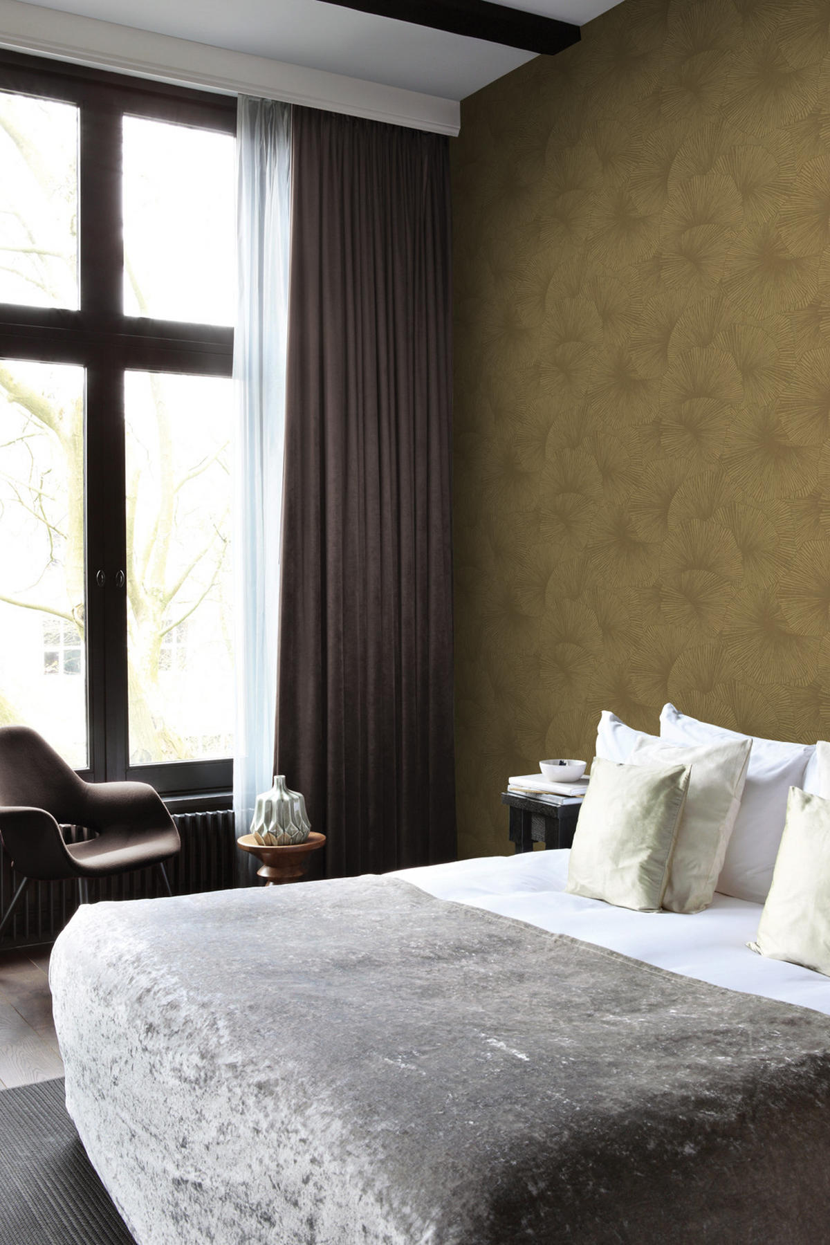 TAPETE 3D Muster Blätter 50 x 900 cm - Goldfarben, Papier (50/900cm) - Origin Wallcoverings
