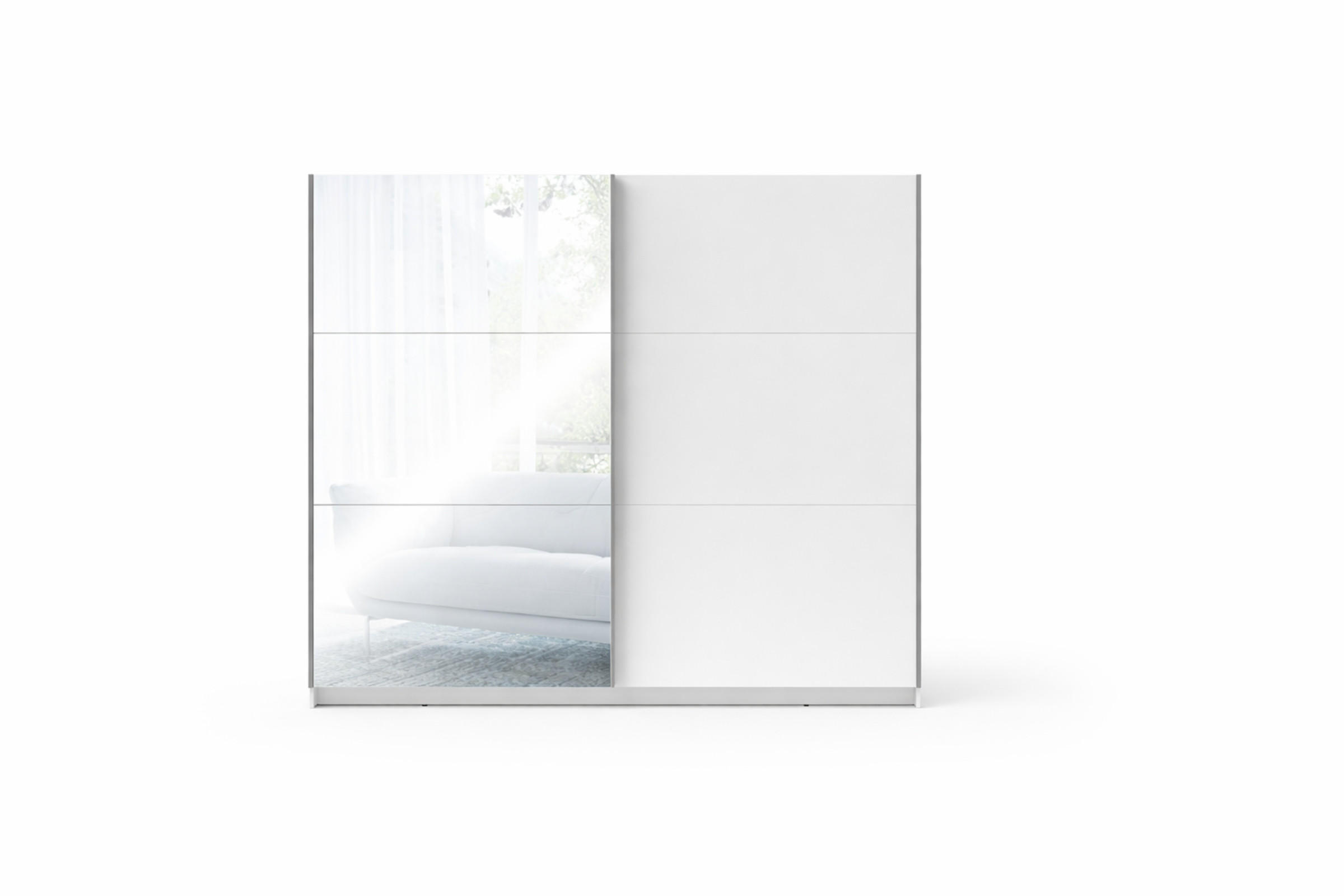 SCHWEBETÜRENSCHRANK ARLO I 200/207 cm in Weiß matt mit Spiegel - Weiß, Holzwerkstoff (201/59/207cm) - Deine Möbel 24