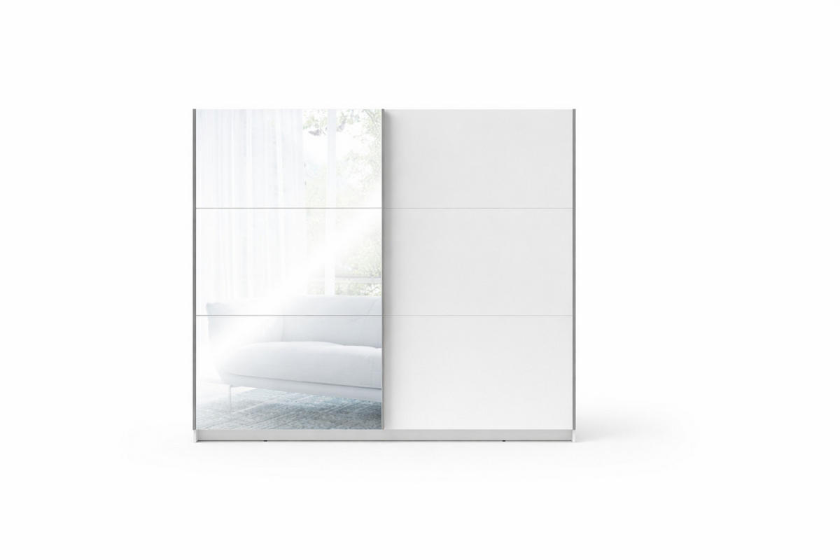 SCHWEBETÜRENSCHRANK ARLO I 200/207 cm in Weiß matt mit Spiegel - Weiß, Holzwerkstoff (201/59/207cm) - Deine Möbel 24