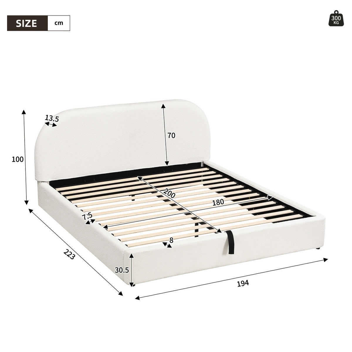 POLSTERBETT 180/200 cm mit hydraulischem Stauraum, Lattenrost und abnehmbarem Bouclé-Bezug, Beige - Beige, Textil (180/200cm) - Redom