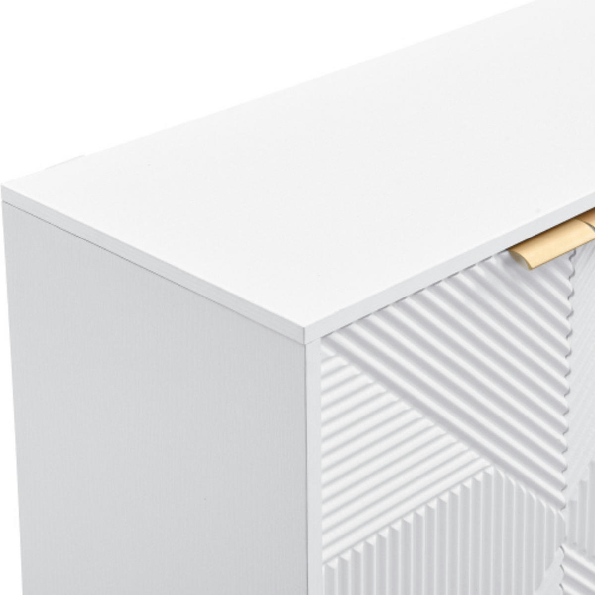 SIDEBOARD mit gravierten Türen und Golddekorelementen weiß 120×35×71,5 cm aus MDF - Weiß, Holzwerkstoff (120/71.5/35cm) - Luhomfu