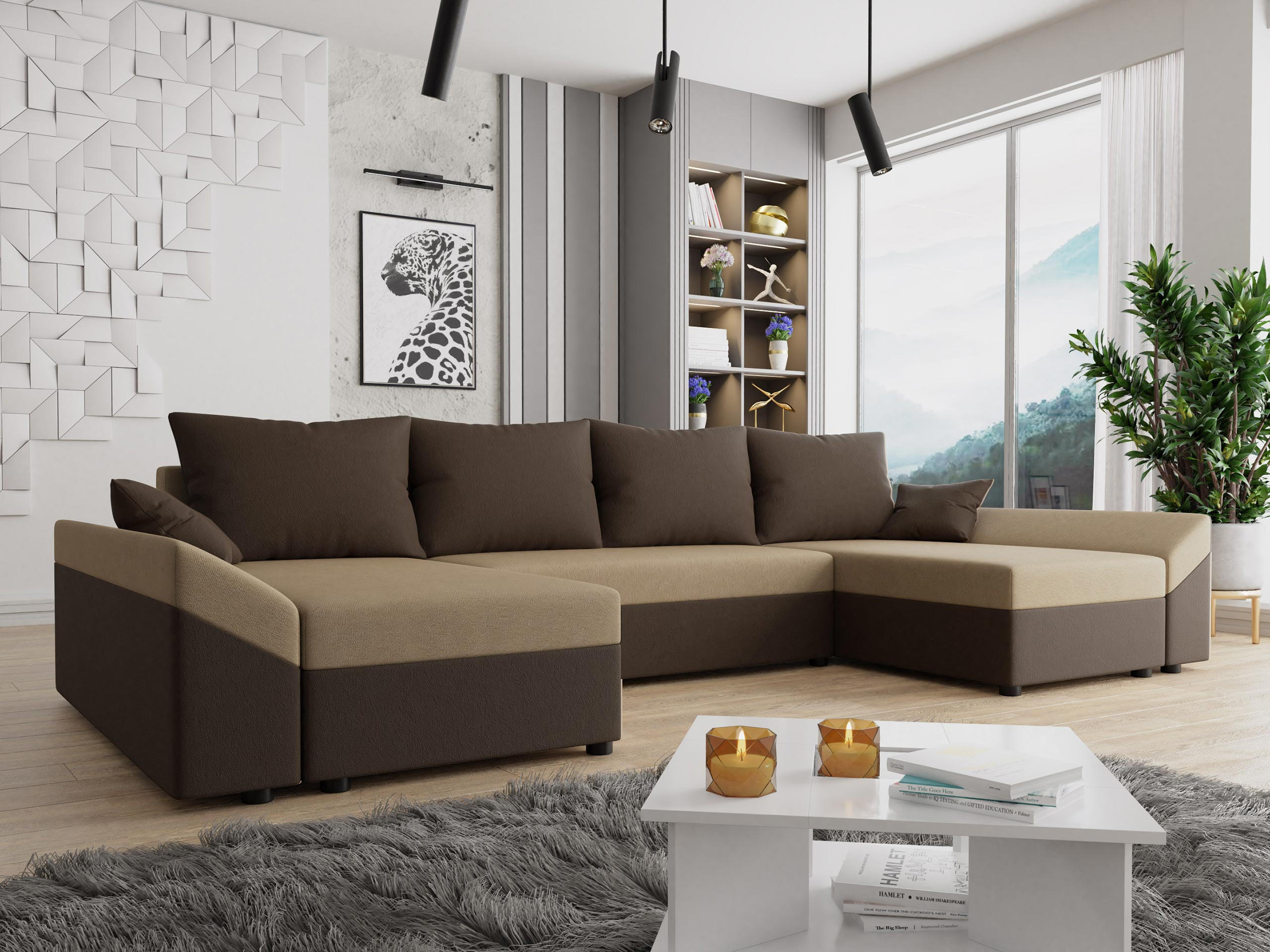 WOHNLANDSCHAFT Dante U - Beige/Schwarz, Holz/Kunststoff (310/82/140cm) - MIRJAN24