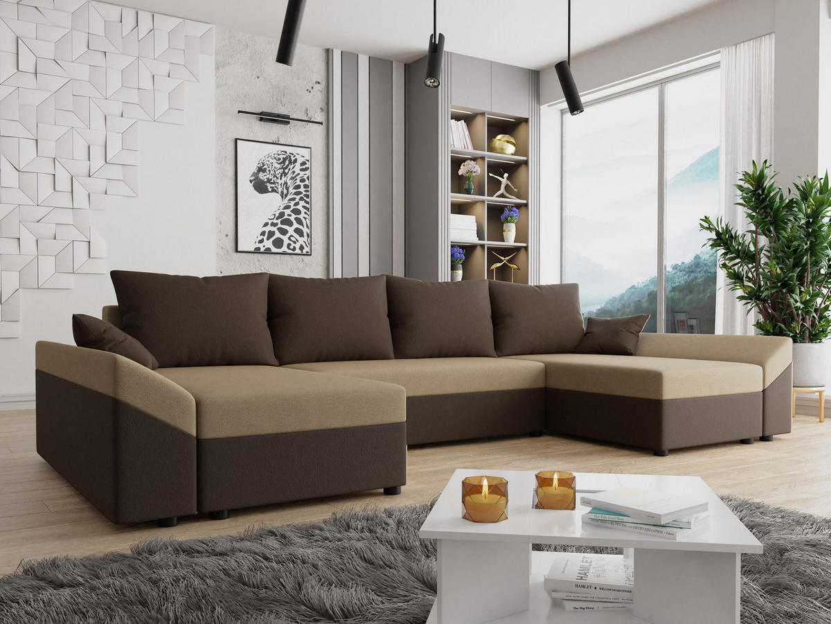 WOHNLANDSCHAFT Dante U - Beige/Schwarz, Holz/Kunststoff (310/82/140cm) - MIRJAN24