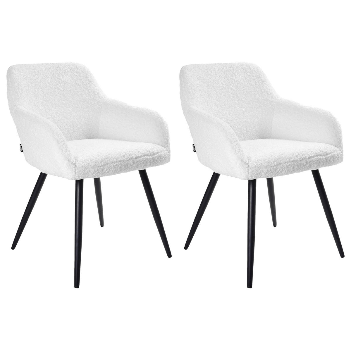 ESSZIMMERSTUHL 2er-Set Bouclé Cremeweiß Casmalia - Weiß, Textil (60/80/66cm) - Beliani