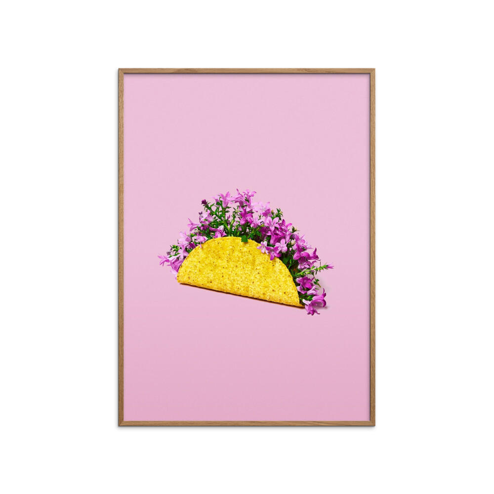 POSTER mit Rahmen Supermercat - Flower taco - Pink/Eichefarben, Holz/Papier (30/40cm) - Poster&Frame