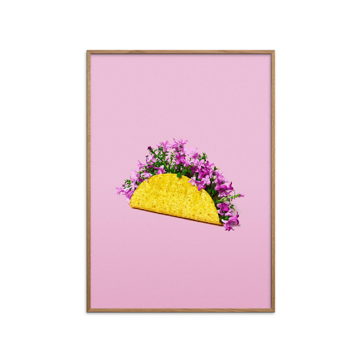 POSTER mit Rahmen Supermercat - Flower taco - Pink/Eichefarben, Holz/Papier (30/40cm) - Poster&Frame