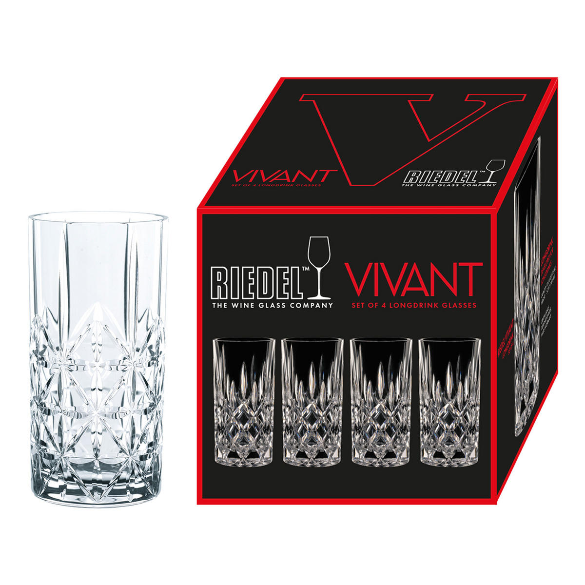 LONGDRINKGLAS Vivant, 4er Set, Hochwertiges Glas, 375 ml - Transparent, Glas (0.38L) - Riedel