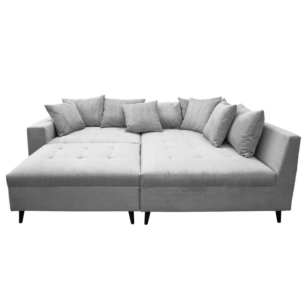 ECKSOFA mit Ottomane und Hocker - Hellgrau/Schwarz, Birkenholz/Textil (247/174cm) - home24
