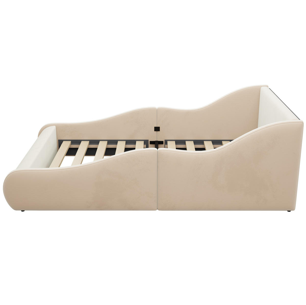 POLSTERBETT 90/200 cm in Beige mit Seitenschutz und gepolstertem Kopfteil - Beige, Textil (90/200cm) - Flora Grace