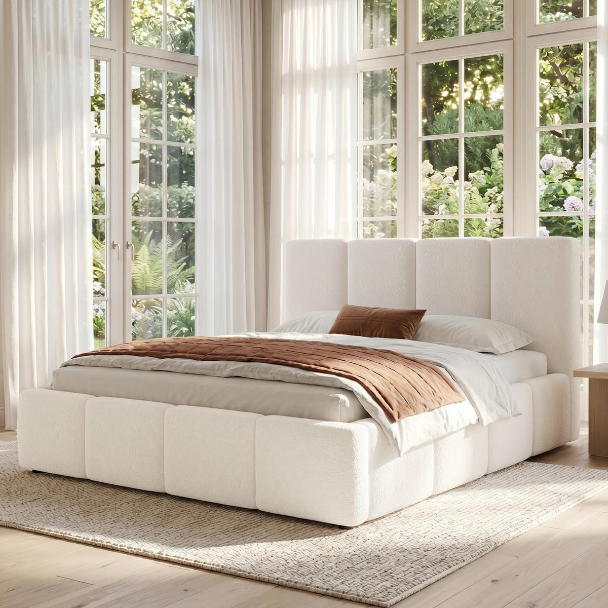 POLSTERBETT 160/200 cm aus Bouclé mit gepolstertem Kopfteil Beige - Beige, Textil (160/200cm) - Modenvie