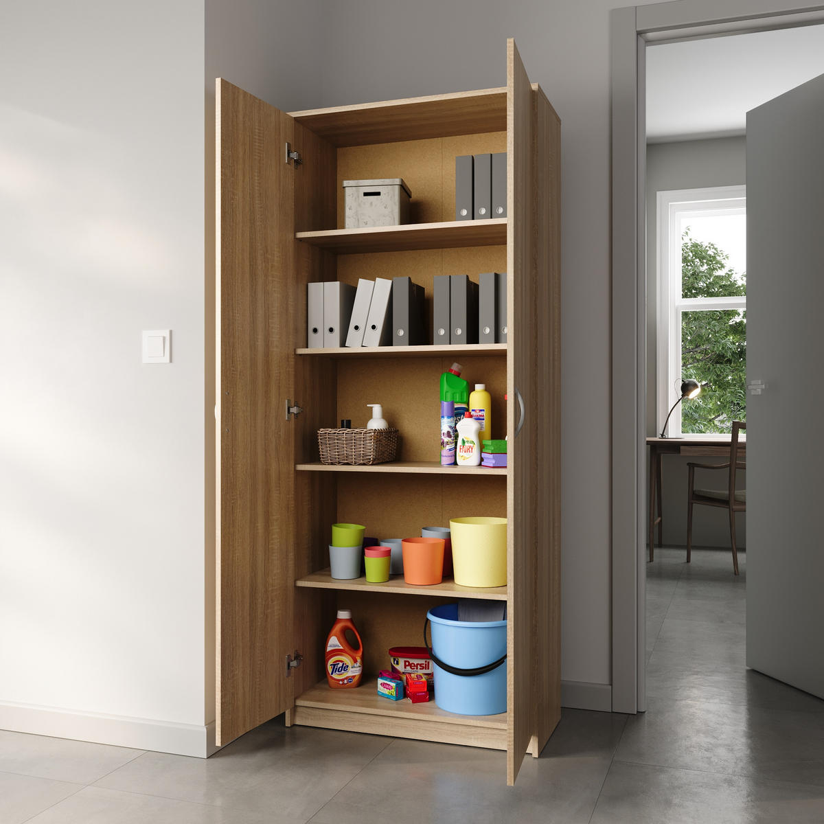 MEHRZWECKSCHRANK mit 5 Fächern und 2 Türen in Sonoma - Sonoma Eiche, Holzwerkstoff (74/180/35cm) - Home Collective