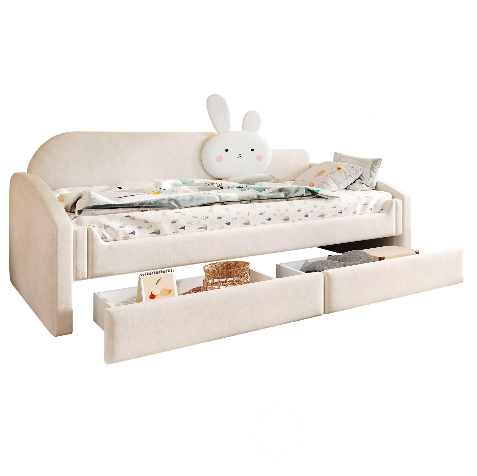 POLSTERBETT Kinderbett 90/200 cm Beige mit LED und Stauraum - Beige, Textil (90/200cm) - MIVRAY